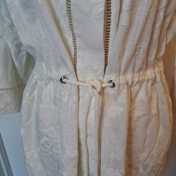 Chico's medium Petite 12-14 jacket rayon linen long snap front drawstrin… - Picture 4 of 7